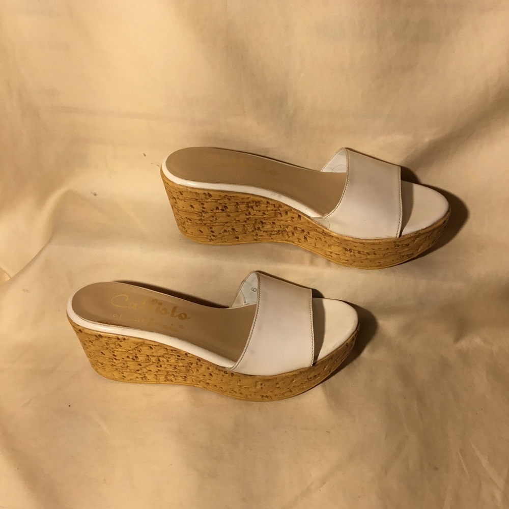 Women’s White Cork Wedge Slide Sandals by Callisto